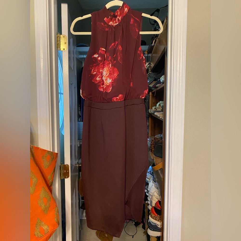Floral Sleeveless Dress in Burgundy and Red